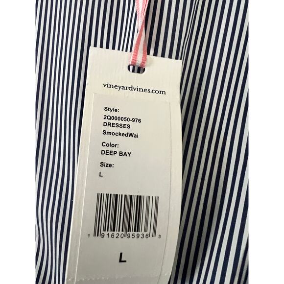 NWT Vineyard Vines Smocked Waist Striped Women's Dress Summer A-Line Large - Picture 5 of 6